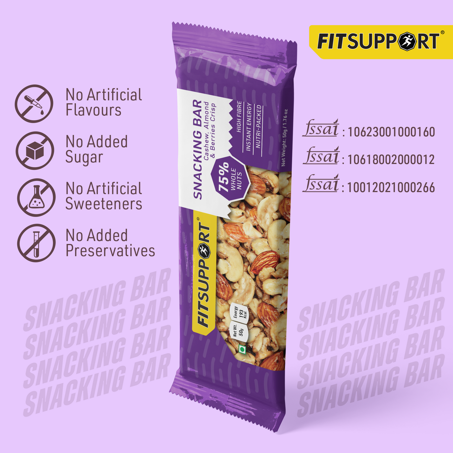 Snacking Bar Cashews, Almond & Berries Crisp (50 gms) (Pack of 6)