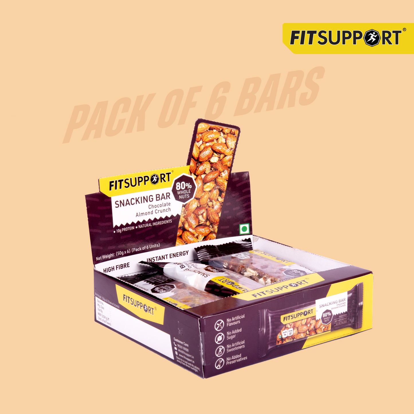 Snacking Bar Chocolate & Almond Crunch (50 gms) (Pack of 6)