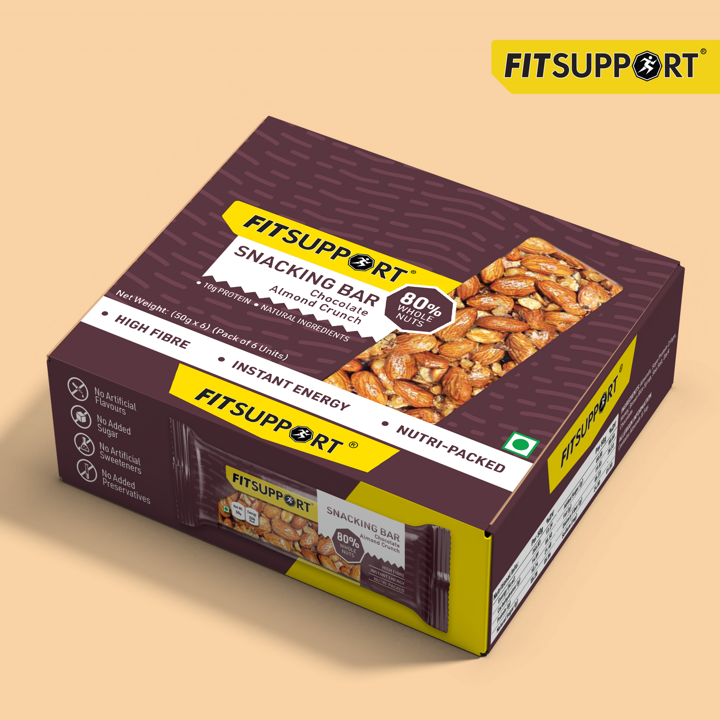 Snacking Bar Chocolate & Almond Crunch (50 gms) (Pack of 6)