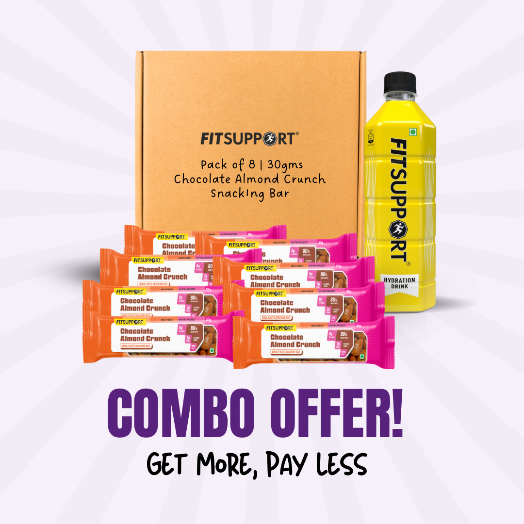 Combo offer - Pack of 8 | 30 gms | Chocolate Almond Crunch + 1 Pc Hydration Drink