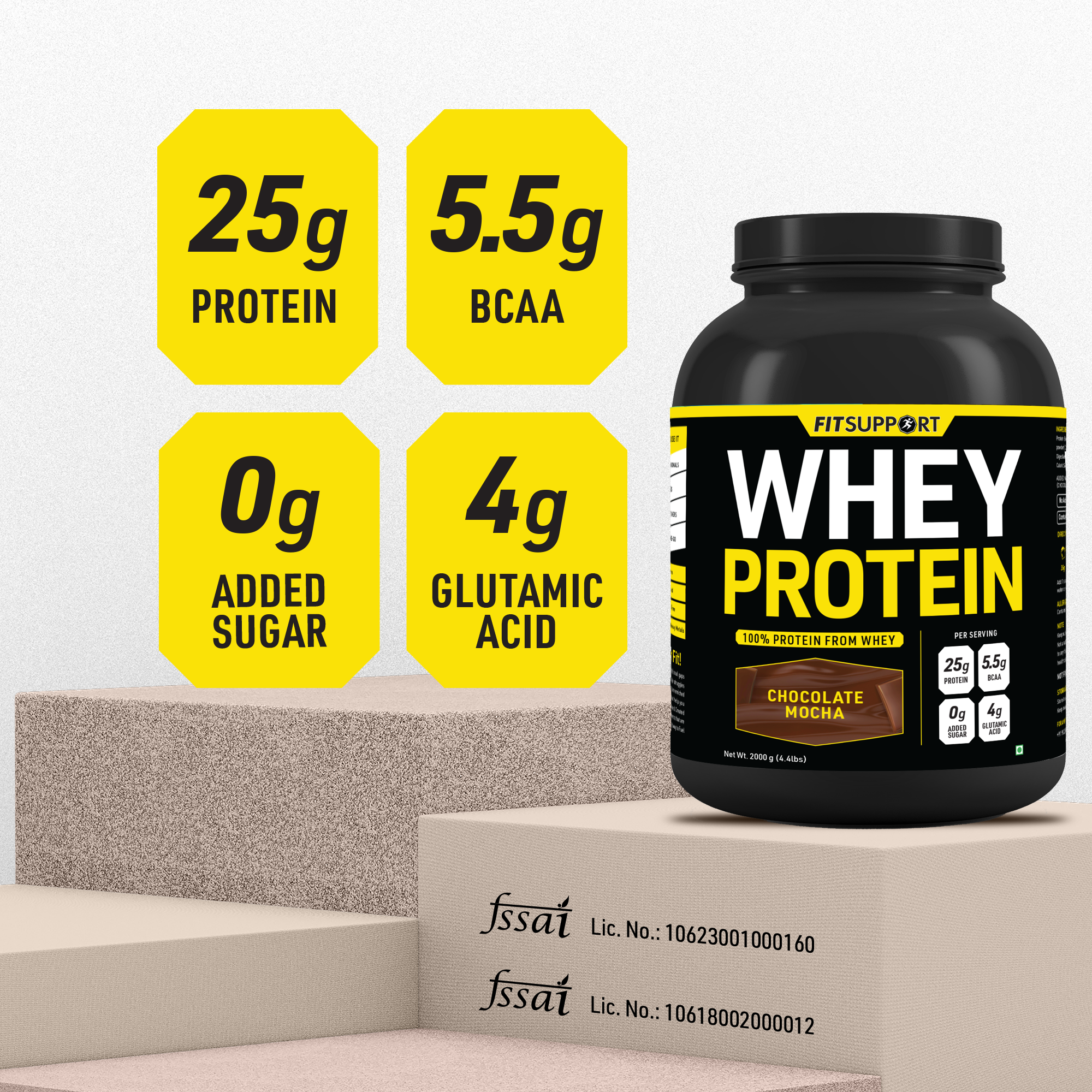 Premium Whey Protein Powder | High-Protein, Low-Sugar, Smooth & Creamy | Instant Coffee Mix with Real Cocoa, Smooth & Indulgent Flavor (2+2Kg)