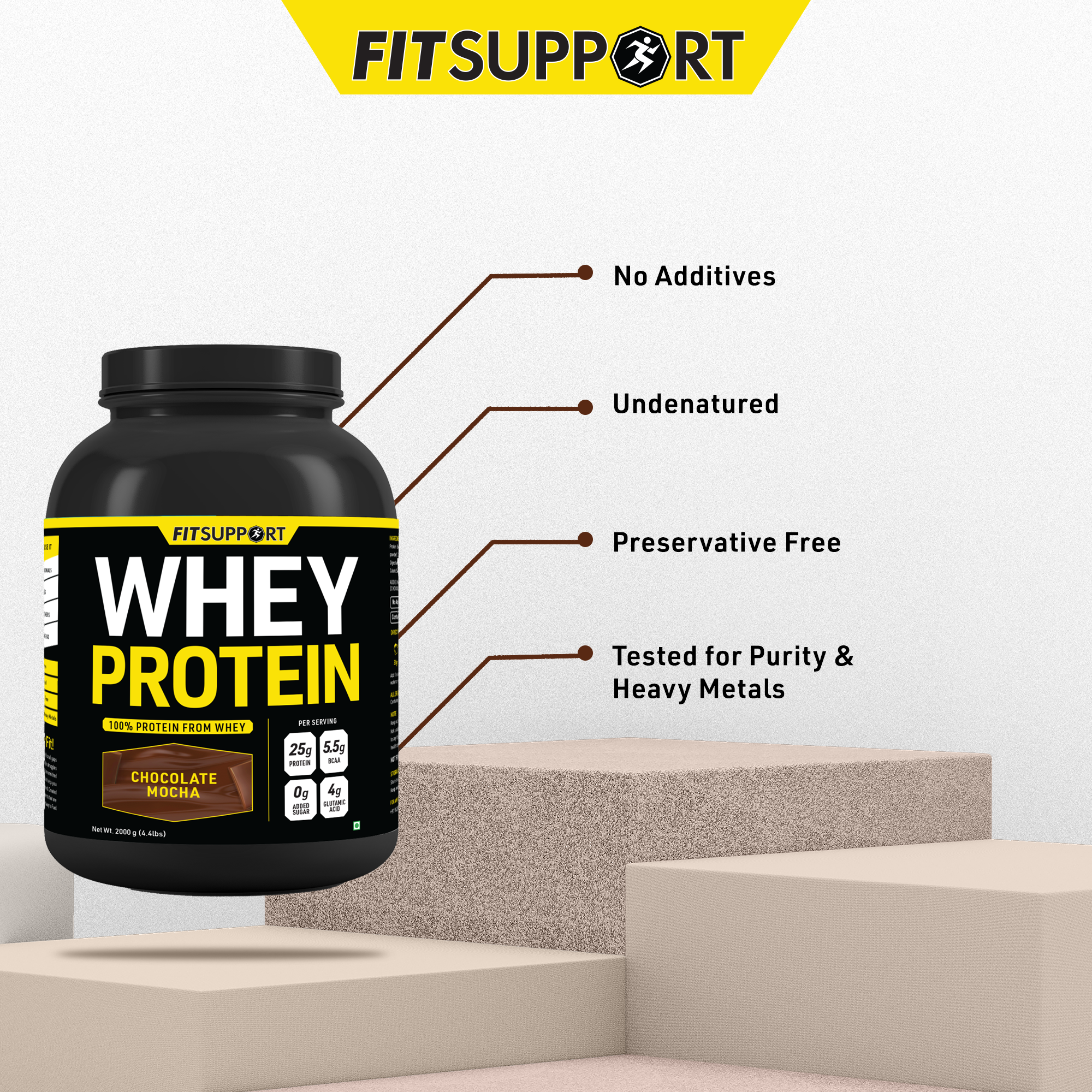 Premium Whey Protein Powder | High-Protein, Low-Sugar, Smooth & Creamy | Instant Coffee Mix with Real Cocoa, Smooth & Indulgent Flavor (2+2Kg)