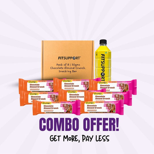 Combo offer - Pack of 8 | 30 gms | Chocolate Almond Crunch + 1 Pc Hydration Drink