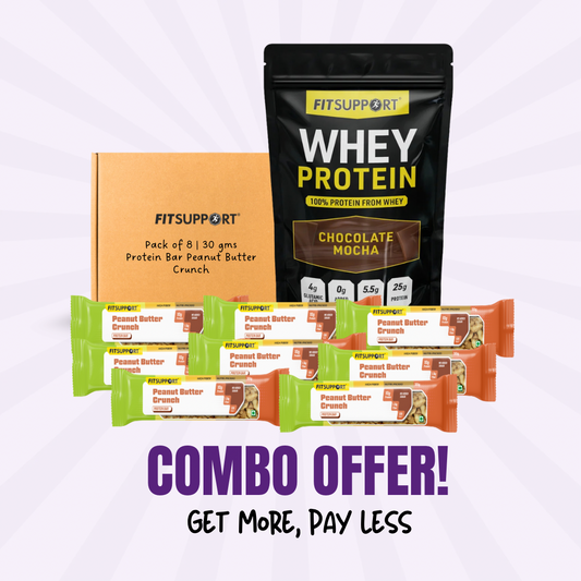 Combo offer - 1Kg Chocolate Whey + Pack of 8 | 30 gms | Peanut Protein Bar