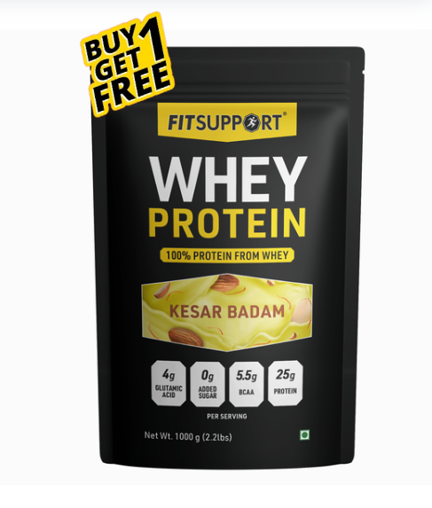 Kesar Badam Whey Protein Powder | High Protein Supplement for Muscle Growth & Recovery | Premium Saffron Almond Flavor | No Added Sugar | Gym & Fitness Nutrition (1+1kg)