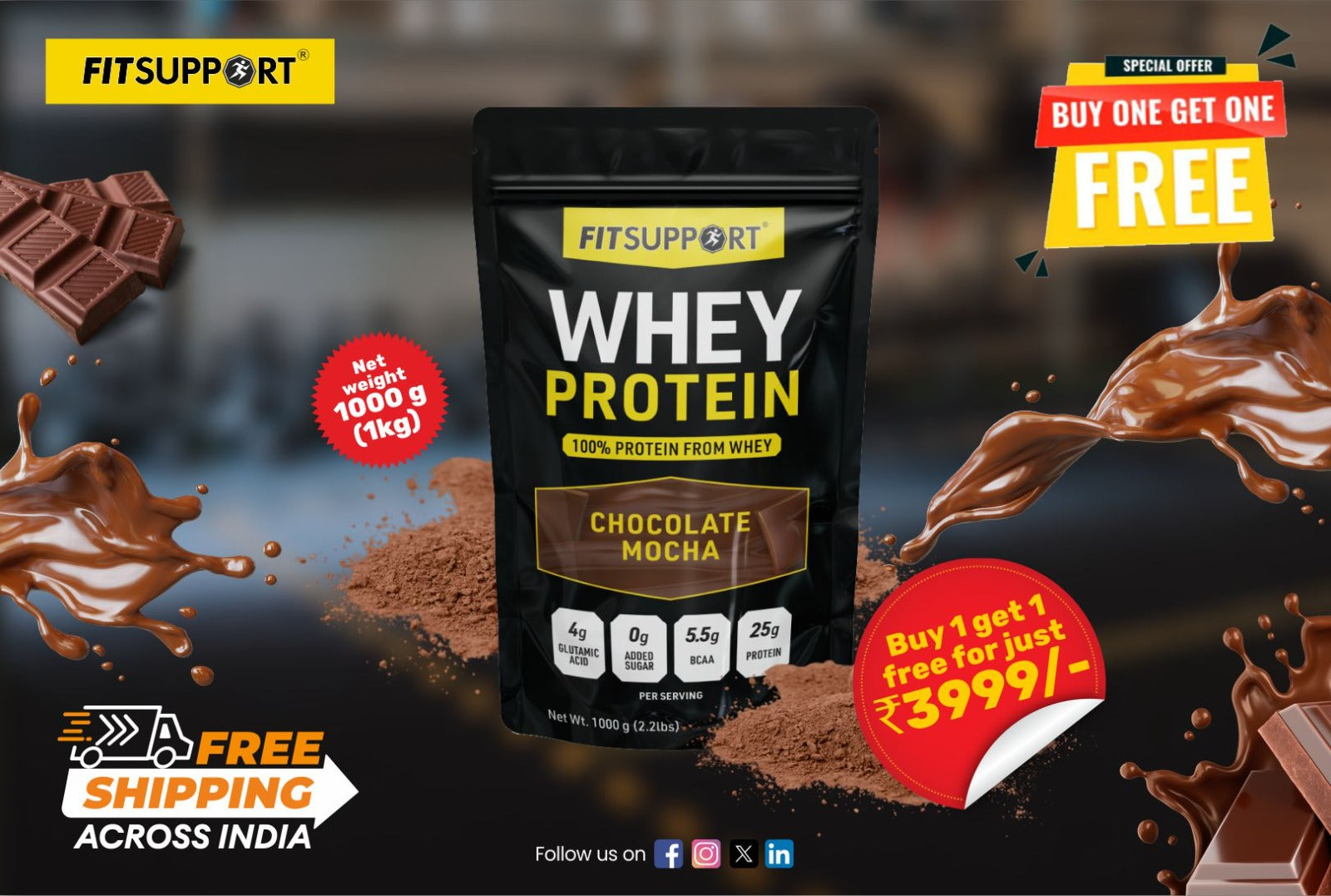 🎁 WHEY PROTEIN, CHOCOLATE MOCHA, 1kg (100% off)