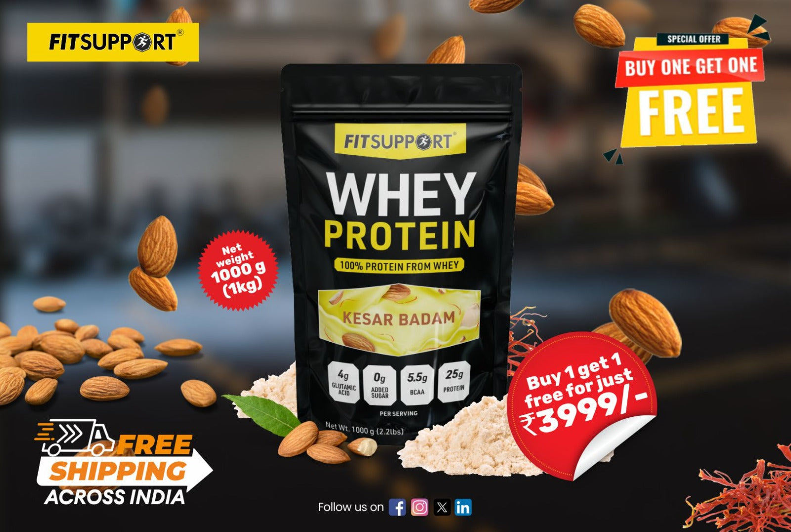 🎁 WHEY PROTEIN, KESAR BADAM, 1kg (100% off)